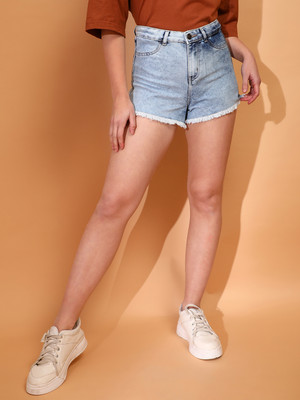 TALES & STORIES Solid Women Blue Denim Shorts