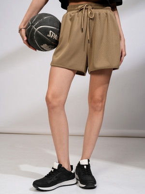 Tokyo Talkies Self Design Women Beige Regular Shorts