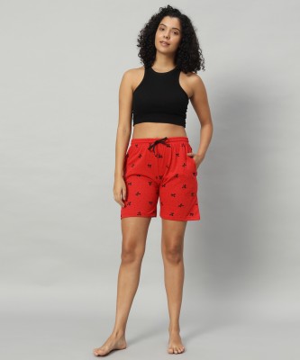 DRESSBASE Printed Women Red Casual Shorts