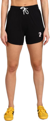 Paavki Solid Women Black Regular Shorts