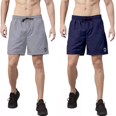 CROSS SPIRIT Solid Men Grey, Blue Sports Shorts