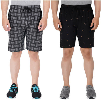 FEEL TRACK Printed Men Black, Grey Regular Shorts