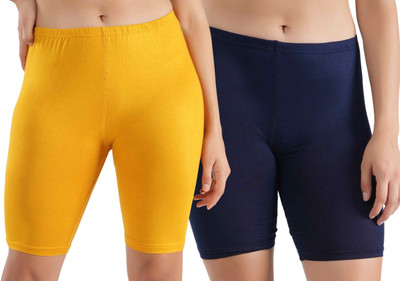 Shapyfit Solid Women Yellow, Dark Blue Cycling Shorts