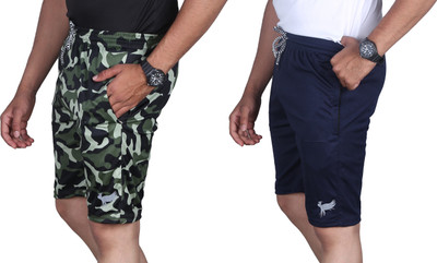 FLYENZA Solid, Military Camouflage Men Multicolor, Blue Sports Shorts