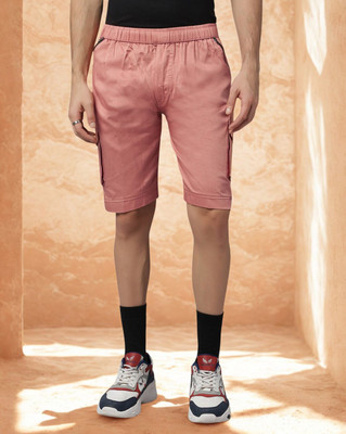 Ho Bindaass Solid Men Pink Cargo Shorts