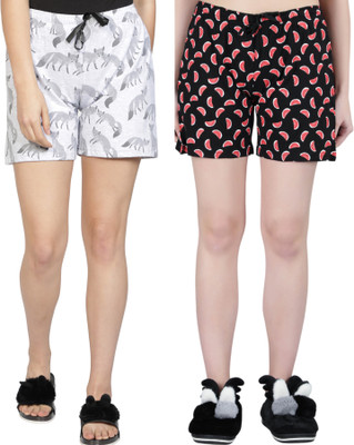 HouseOfCommon Printed Women Grey, Black Boxer Shorts, Casual Shorts, Night Shorts, Regular Shorts, Beach Shorts
