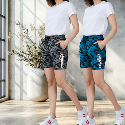 RK Costing Printed Women Grey, Dark Blue Regular Shorts