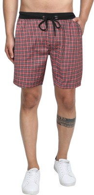 FTX Checkered Men Maroon Casual Shorts