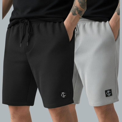 INDICLUB Self Design Men Black, Grey Casual Shorts