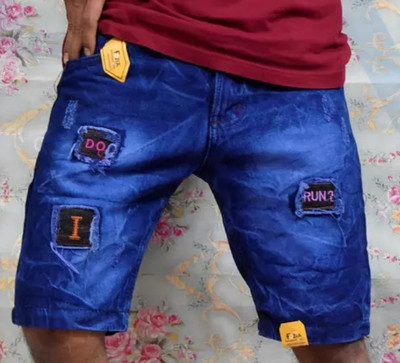 RCS Self Design Men Denim Blue Denim Shorts