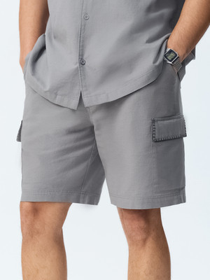 The Souled Store Solid Men Grey Bermuda Shorts