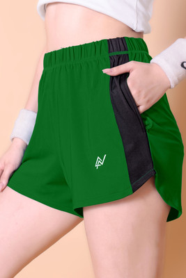 NEXSUS APPARELS Color Block Women Dark Green Casual Shorts