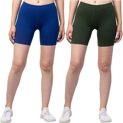 HiRRuX Solid Women Dark Blue, Green Regular Shorts, Night Shorts, Basic Shorts, Casual Shorts