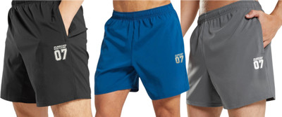 RUNNING MACHINE Solid Men Black, Dark Grey, Blue Sports Shorts