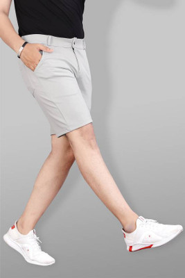 ynam Solid Men Silver Sports Shorts