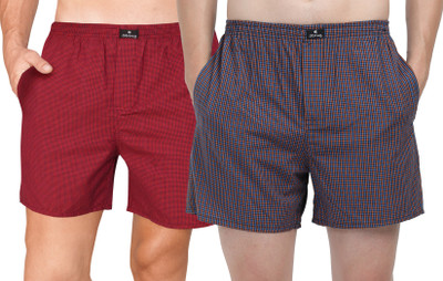 String Checkered Men Maroon, Orange Boxer Shorts