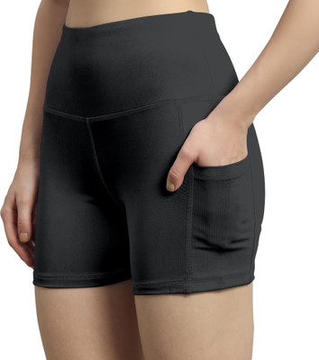 Ann Springs Self Design Women Black Cycling Shorts
