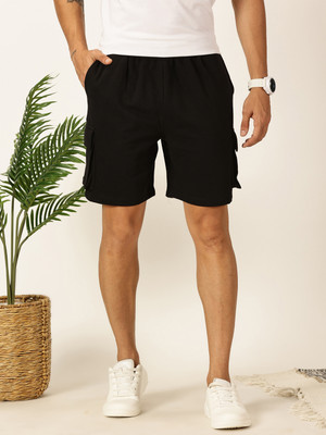 Thomas Scott Solid Men Black Cargo Shorts