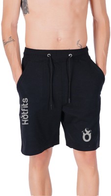 HOTFITS Solid, Printed Men Black Basic Shorts