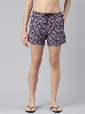 Enamor Printed Women Blue Night Shorts