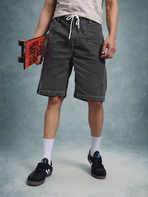 Roadster Solid Men Grey Denim Shorts