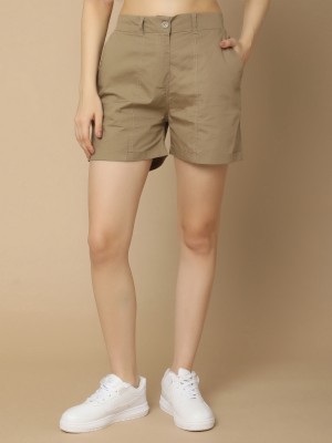 UNLIMITED Solid Women Khaki Casual Shorts