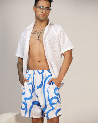 Leriya Fashion Geometric Print Men Dark Blue Regular Shorts