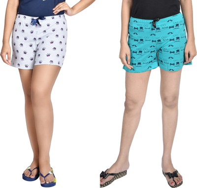 HouseOfCommon Printed Women Green, Grey Beach Shorts, Night Shorts, Regular Shorts, Running Shorts, Cycling Shorts