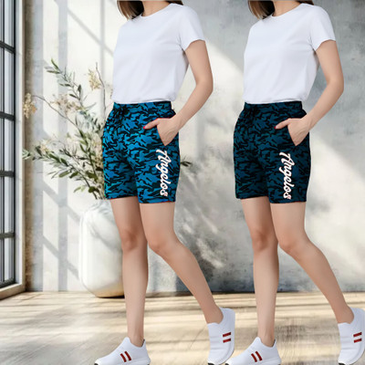 RK Costing Printed Women Black, Dark Blue Regular Shorts