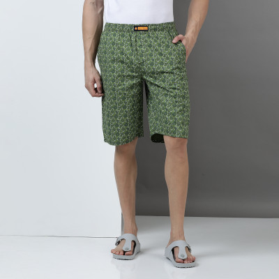 IndoCotton Printed Men Green Basic Shorts
