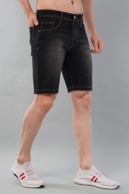 NIVASU Dyed/Washed Men Dark Grey Denim Shorts