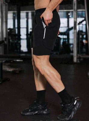 CULISH Color Block Men Black Sports Shorts