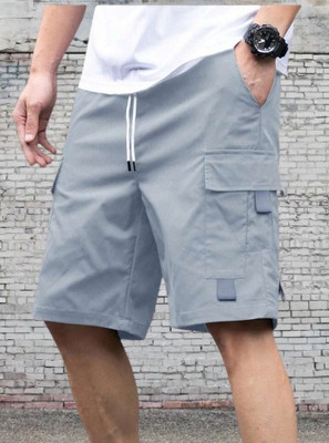 stylefab Solid Men Grey Cargo Shorts