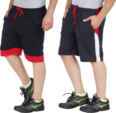 Trendolo Color Block Men Dark Blue, Dark Blue Casual Shorts