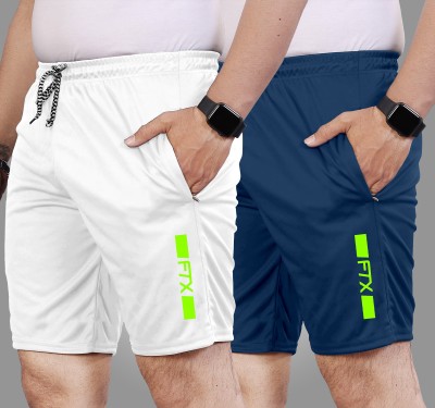 FTX Solid, Printed Men White, Blue Sports Shorts