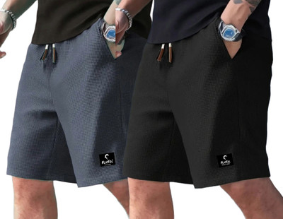 Flicfol Solid Men Grey, Black Regular Shorts