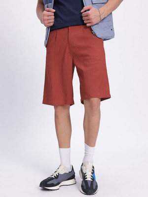Glitchez Solid Men Red Regular Shorts