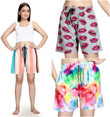 ANFAFAB Printed Women Multicolor Night Shorts