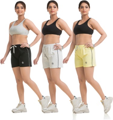 STYLE AK Solid Women Black, White, Yellow Regular Shorts