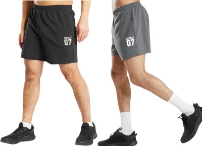 RUNNING MACHINE Solid Men Black, Dark Grey Sports Shorts