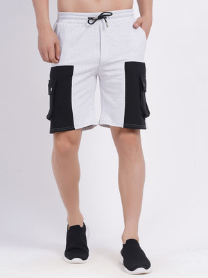 CLOTHINK India Self Design Men Grey Cargo Shorts