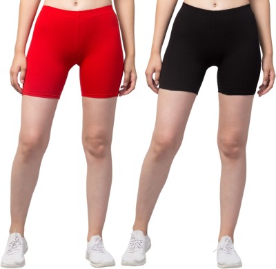 CKARFE Solid Women Black, Red Gym Shorts, Basic Shorts, Regular Shorts, Cycling Shorts, Running Shorts