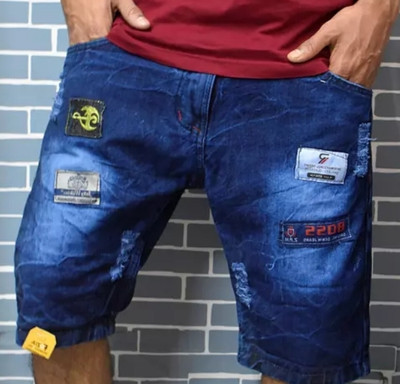 RCS Solid Men Denim Blue Denim Shorts
