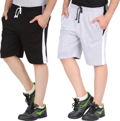 GLAMPANDA Color Block Men Grey, Black Sports Shorts