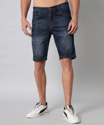 STUDIO NEXX Dyed/Washed Men Dark Blue Denim Shorts