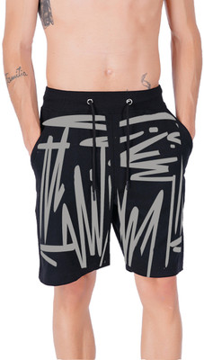 HOTFITS Printed Men Black Basic Shorts