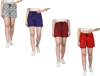 IndiWeaves Printed Women Grey, Maroon, Red Regular Shorts