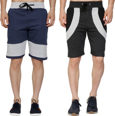 GYRFALCON Self Design Men Blue, Dark Grey Regular Shorts