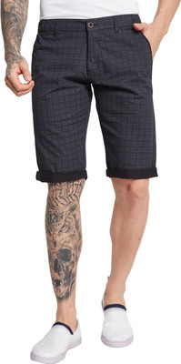 Octave Checkered Men Black Basic Shorts