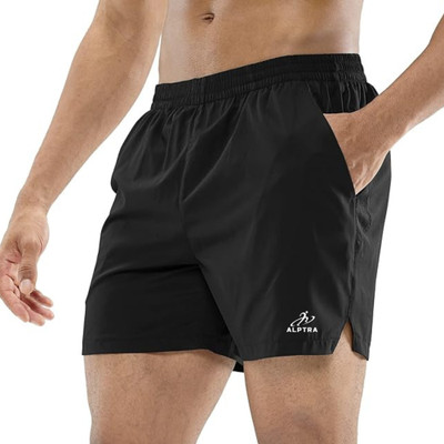 ALPTRA Solid Men Black Gym Shorts, Running Shorts